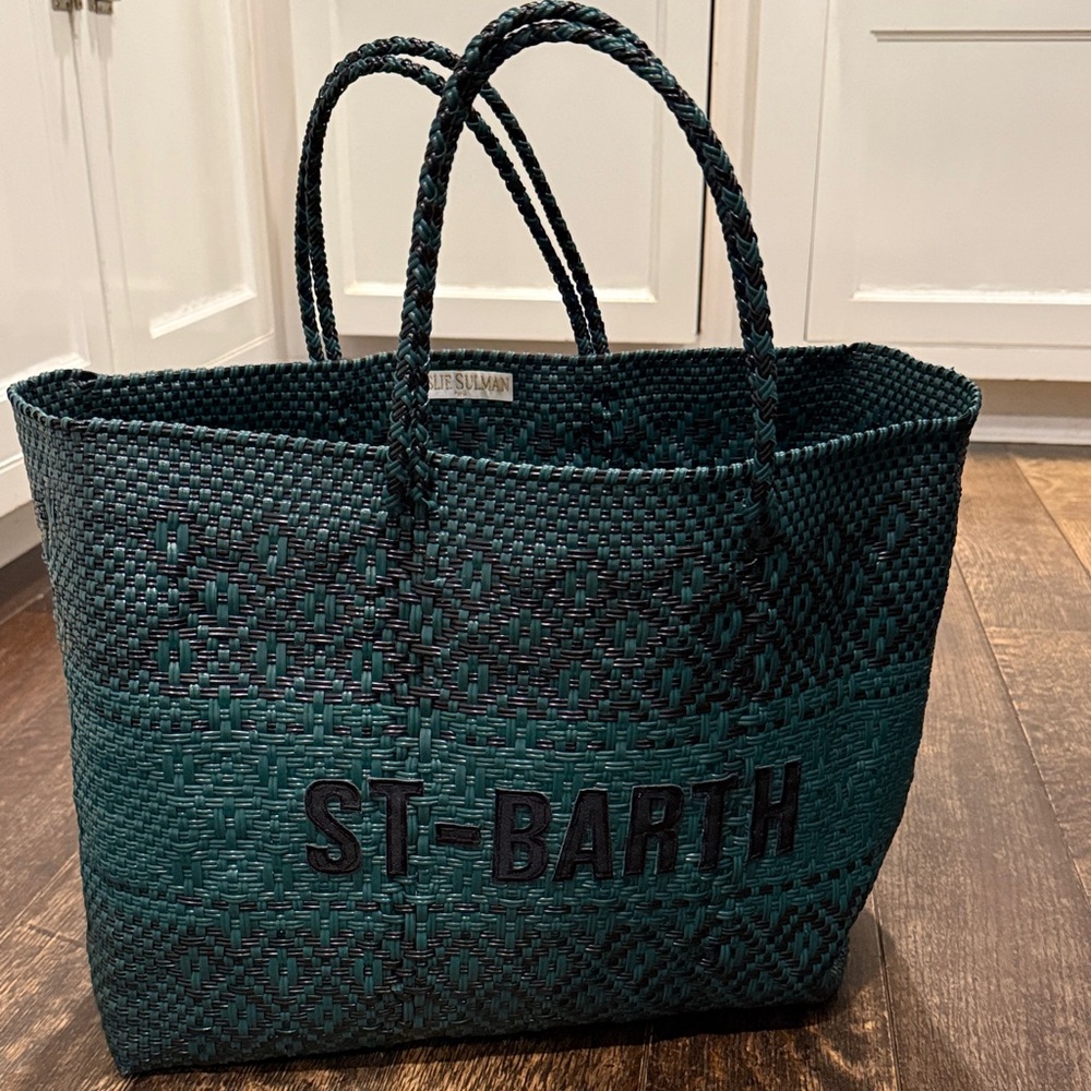 Leslie Sulman Teal and Black Woven Tote